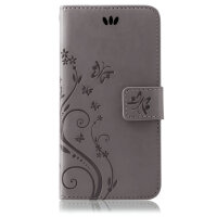 Huawei Handy Tasche Handyhülle Schutz Hülle Blumen Flip Cover Buch Case Etui Huawei P30 Grau