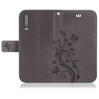 Huawei Handy Tasche Handyhülle Schutz Hülle Blumen Flip Cover Buch Case Etui Huawei P30 Grau