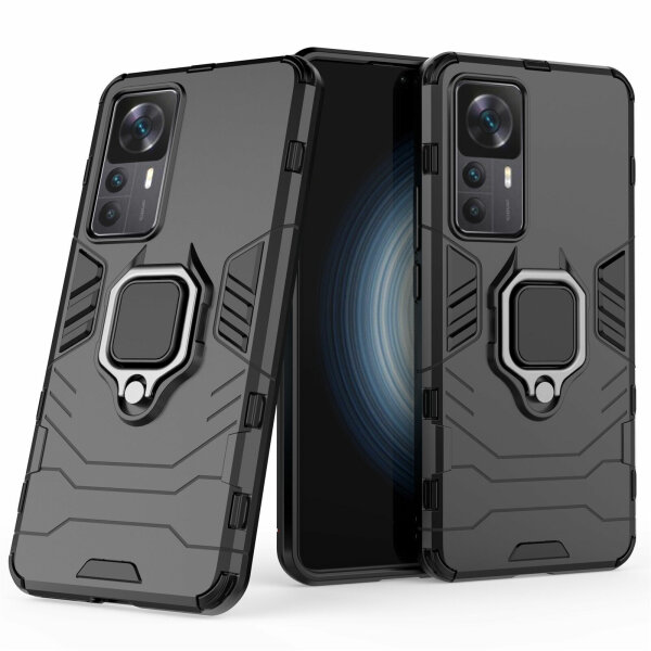 Xiaomi 12T, Hülle Schutzhülle Handyhülle Silikon Case 360° Drehbarer Ring Schwarz