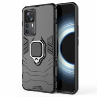 Xiaomi 12T, Hülle Schutzhülle Handyhülle Silikon Case 360° Drehbarer Ring Schwarz