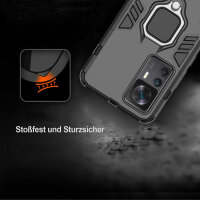Xiaomi 12T, Hülle Schutzhülle Handyhülle Silikon Case 360° Drehbarer Ring Schwarz
