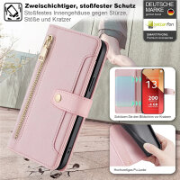 Handykette Xiaomi Hülle mit Band Handyhülle Kartenfächer PU Leder Umhängetasche Redmi Note 13 5G Rosa