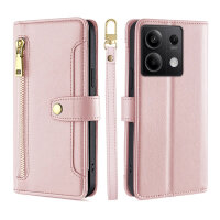 Handykette Xiaomi Hülle mit Band Handyhülle Kartenfächer PU Leder Umhängetasche Redmi Note 13 5G Rosa