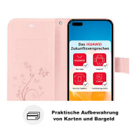 Huawei Handy Tasche Handyhülle Schutz Hülle Blumen Flip Cover Buch Case Etui Huawei P40 Pro Rosegold
