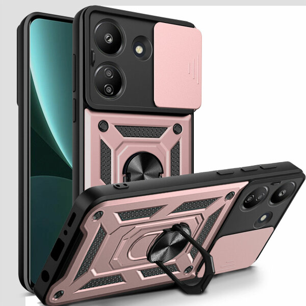Outdoor Panzer Hülle Xiaomi Redmi 13C / Poco C65 Handyhülle Kameraschutz Ringhal Rosegold