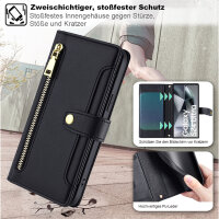 Handykette Samsung Hülle mit Band Handyhülle Kartenfächer PU Leder Umhängetasche Galaxy S24 Ultra Schwarz