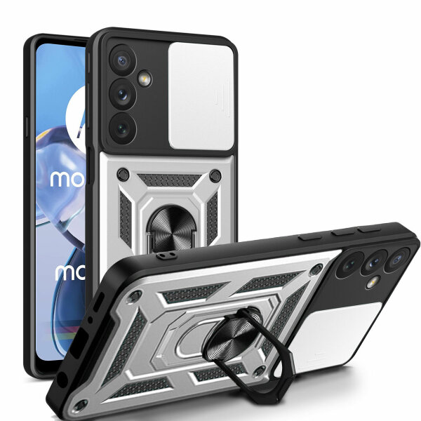 Outdoor Panzer Hülle für Samsung Galaxy A34 5G mit Kameraschutz Ringhalter  Silber