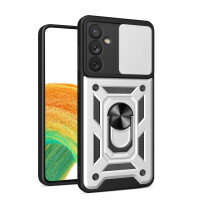 Outdoor Panzer Hülle für Samsung Galaxy A34 5G mit Kameraschutz Ringhalter  Silber