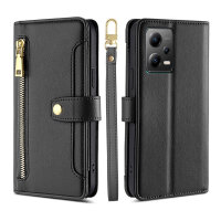 Handykette Xiaomi Hülle mit Band Handyhülle Kartenfächer PU Leder Umhängetasche Redmi Note 12 5G / Poco X5 5G Schwarz