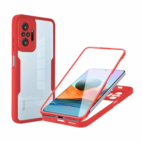 360° Grad Hülle Xiaomi Redmi Note 10 Pro vollschutz Integriertem Displayschutz Rot