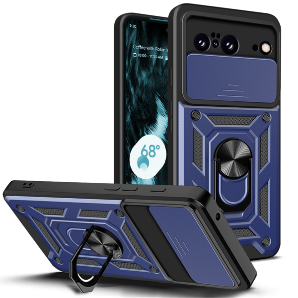 Outdoor Panzer Hülle Google Pixel 8 Handyhülle mit Kameraschutz Ringhalter Cover Blau