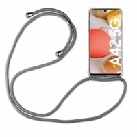 Handy Hülle mit Band Schutzhülle Handykette Seil Silikon Handy Tasche mit Schnur Samsung Galaxy A42 5G Grau