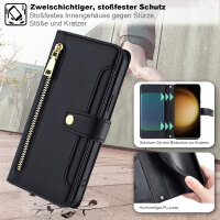 Handykette Samsung Hülle mit Band Handyhülle Kartenfächer PU Leder Umhängetasche Galaxy S24+ Schwarz