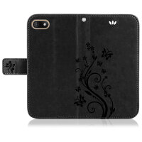 Wiko Handy Tasche Handyhülle Schutz Hülle Blumen Flip Cover Buch Case Etui Wiko Sunny 3 Blau