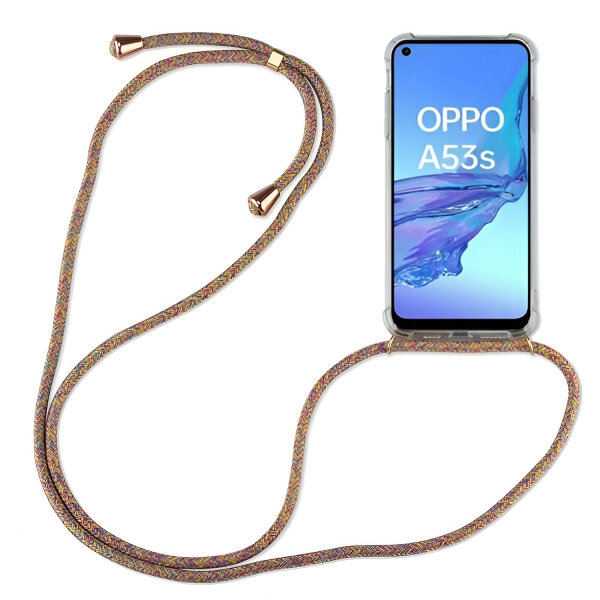 Oppo Hülle mit Band Schutzhülle Handykette Seil Silikon Handy Tasche mit Schnur Oppo A53s Rainbow