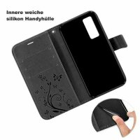 Huawei Hülle Handy Tasche Handyhülle Wallet Case Schutzhülle Blumen Mappe Etui  Huawei P-Smart 2021 Schwarz