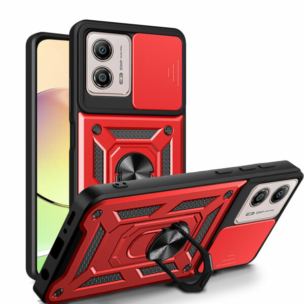 Outdoor Panzer Hülle Motorola Moto G13 / G23 / G53 mit Kameraschutz Ringhalter Rot