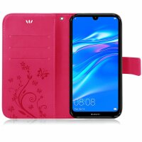 Huawei Handy Tasche Handyhülle Schutz Hülle Blumen Flip Cover Buch Case Etui Huawei Y7 2019 Pink