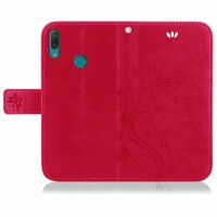 Huawei Handy Tasche Handyhülle Schutz Hülle Blumen Flip Cover Buch Case Etui Huawei Y7 2019 Pink