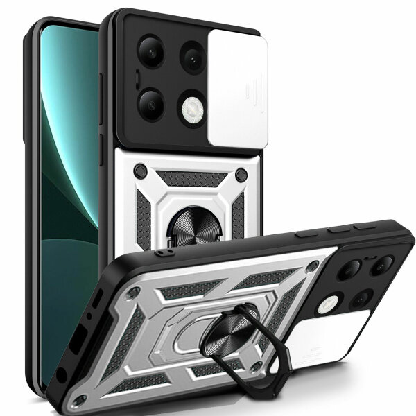 Outdoor Panzer Hülle Xiaomi Redmi Note 13 4G Handyhülle Kameraschutz Ringhalter  Silber