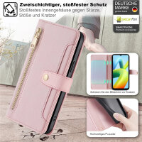 Handykette Xiaomi Hülle mit Band Handyhülle Kartenfächer PU Leder Umhängetasche Redmi A1 / A2 Rosa
