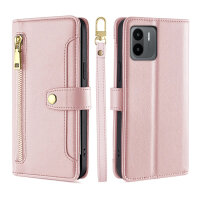 Handykette Xiaomi Hülle mit Band Handyhülle Kartenfächer PU Leder Umhängetasche Redmi A1 / A2 Rosa