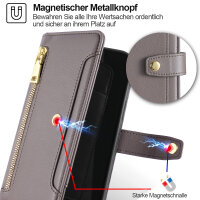 Handykette Samsung Hülle mit Band Handyhülle Kartenfächer PU Leder Umhängetasche Galaxy A15 Grau