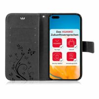 Huawei Handy Tasche Handyhülle Schutz Hülle Blumen Flip Cover Buch Case Etui Huawei P40 Pro Schwarz