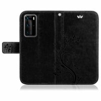 Huawei Handy Tasche Handyhülle Schutz Hülle Blumen Flip Cover Buch Case Etui Huawei P40 Pro Schwarz