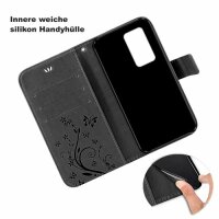 Huawei Handy Tasche Handyhülle Schutz Hülle Blumen Flip Cover Buch Case Etui Huawei P40 Pro Schwarz