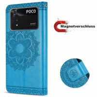 Handyhülle Hülle für Xiaomi POCO M4 Pro 4G, Handy Tasche Schutz Flip Case Schale Blau