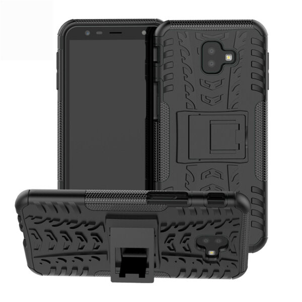 Handy Tasche für Samsung Galaxy Case Panzer Hülle Cover Schutzhülle Etui Bumper Galaxy J6+ Schwarz