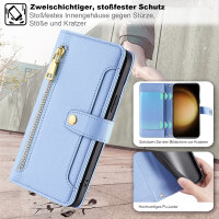 Handykette Samsung Hülle mit Band Handyhülle Kartenfächer PU Leder Umhängetasche Galaxy S23+ Hellblau