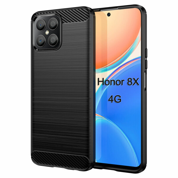 Carbon Hülle für Honor X8 Handyhülle Back Cover Handy Tasche Bumper in Schwarz
