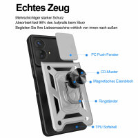 Outdoor Panzer Hülle Motorola Moto G73 5G Handyhülle mit Kameraschutz Ringhalter Silber