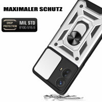 Outdoor Panzer Hülle Motorola Moto G73 5G Handyhülle mit Kameraschutz Ringhalter Silber