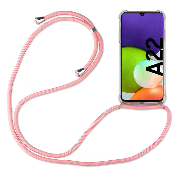 Handykette für Samsung Handyhülle mit Band Schutz Hülle Handy Tasche mit Schnur Samsung Galaxy A22 4G Rosa