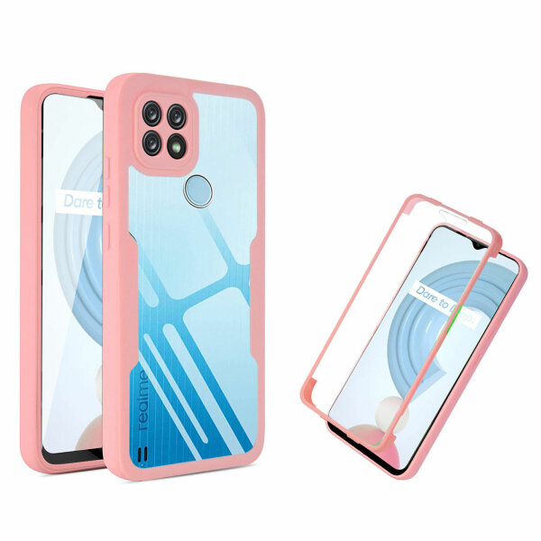 360° Grad Hülle Realme C21Y/ C25Y Panzer vollschutz Integriertem Displayschutz Rosa