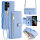 Handykette Samsung Hülle mit Band Handyhülle Kartenfächer PU Leder Umhängetasche Galaxy S22 Ultra Hellblau