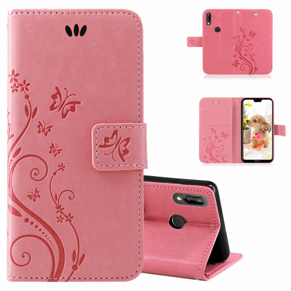 Huawei Handy Tasche Handyhülle Schutz Hülle Blumen Flip Cover Buch Case Etui Huawei P20 Lite Rosa