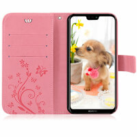 Huawei Handy Tasche Handyhülle Schutz Hülle Blumen Flip Cover Buch Case Etui Huawei P20 Lite Rosa