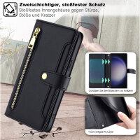 Handykette Samsung Hülle mit Band Handyhülle Kartenfächer PU Leder Umhängetasche Galaxy S23 Ultra Schwarz