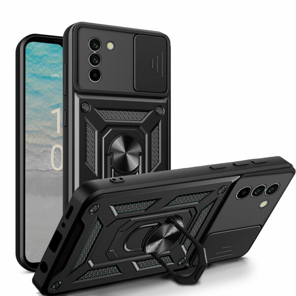 Outdoor Panzer Hülle Nokia G11 G21 Handyhülle mit Slide Kameraschutz Ringhalter Schwarz
