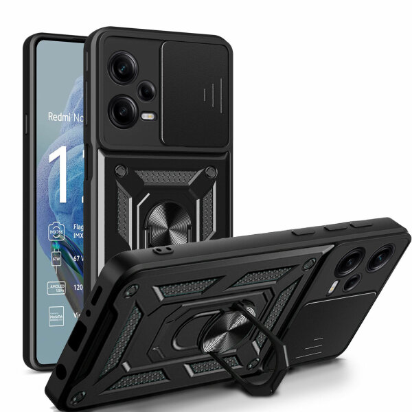 Outdoor Hülle Xiaomi Redmi Note 12 Pro+ Handyhülle mit Kameraschutz Ringhalter Schwarz