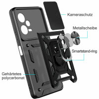 Outdoor Hülle Xiaomi Redmi Note 12 Pro+ Handyhülle mit Kameraschutz Ringhalter Schwarz