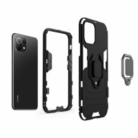 Schutz Hülle für Xiaomi Mi 11 Lite 5G / 4G Ring Case Cover Handy Tasche Outdoor  Schwarz