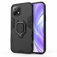 Schutz Hülle für Xiaomi Mi 11 Lite 5G / 4G Ring Case Cover Handy Tasche Outdoor  Schwarz