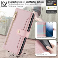 Handykette Xiaomi Hülle mit Band Handyhülle Kartenfächer PU Leder Umhängetasche 14 Rosa