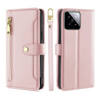 Handykette Xiaomi Hülle mit Band Handyhülle Kartenfächer PU Leder Umhängetasche 14 Rosa