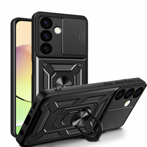 Outdoor Panzer Hülle für Samsung Galaxy S24 mit Kameraschutz Ringhalter Bumper Schwarz